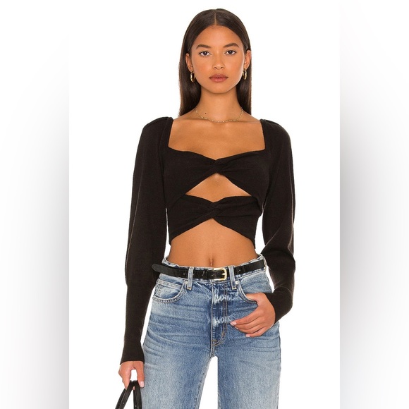 LPA Sweaters - NWOT LPA - REVOLVE Ayla Black Long Sleeve Knit Crop Top XS wool knit boho